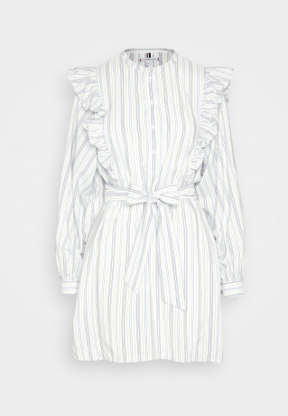 Tommy Hilfiger SHORT FRILL DRESS Shirt dress ecru/blue КОРОТКОЕ ПЛАТЬЕ С ВОЛОНАМИ Платье-рубашка экрю/синий