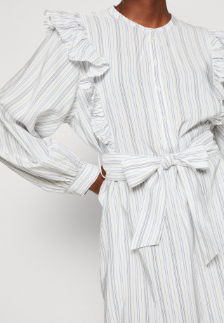 Tommy Hilfiger SHORT FRILL DRESS Shirt dress ecru/blue КОРОТКОЕ ПЛАТЬЕ С ВОЛОНАМИ Платье-рубашка экрю/синий