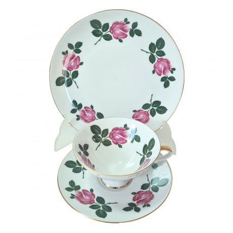 Чайное трио винтажное Winterling "Розовые розы", с позолотой, фарфор, Германия, 1960-70гг.