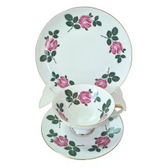 Чайное трио винтажное Winterling "Розовые розы", с позолотой, фарфор, Германия, 1960-70гг.