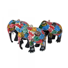 Фигурки декоративные винтажные "Слоны", дерево, ручная работа, 3 штуки х 12 x 13 см, Шри-Ланка, 1970-80гг.