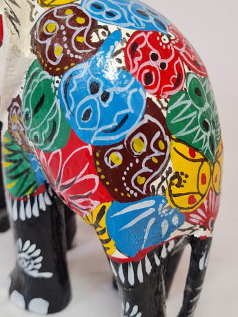 Фигурки декоративные винтажные "Слоны", дерево, ручная работа, 3 штуки х 12 x 13 см, Шри-Ланка, 1970-80гг.