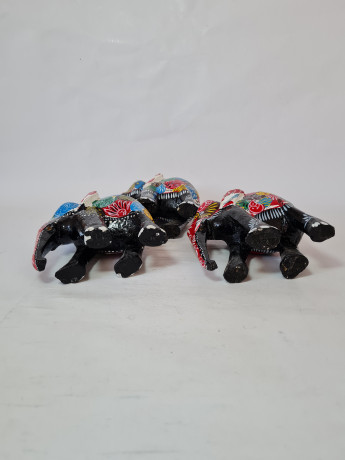 Фигурки декоративные винтажные "Слоны", дерево, ручная работа, 3 штуки х 12 x 13 см, Шри-Ланка, 1970-80гг.