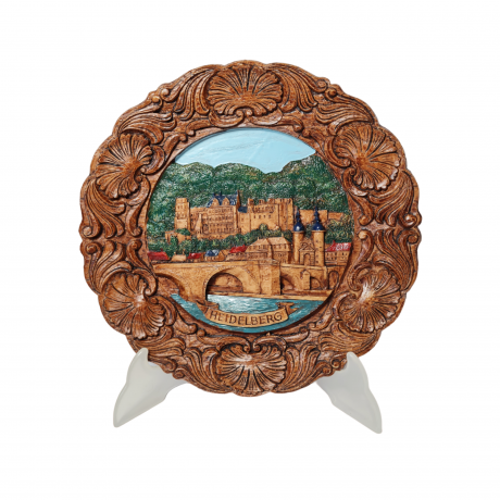 Резная разноцветная тарелка из дерева винтажная "г. Гейдельберг " Geschnitztes Holzwandteller, 24 x 3 см, Германия, 1960-70гг.