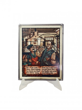 Панно винтажное Im Stil Polyclar на цепочке "Пивовар с бокалом", оловянная рамка, 25,5 х 20 см, Германия, 1960-70гг.