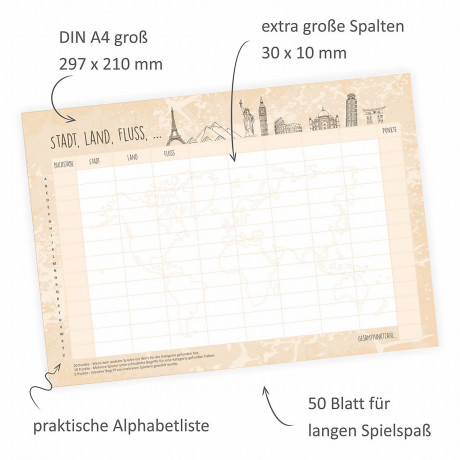 nikima Papeterie A4 Spielblock Stadt Land Fluss Reisespiel Reisespiele Игровая площадка Papeterie A4 игра в город