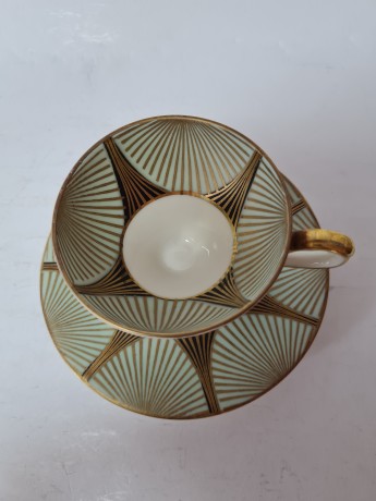 Johann Seltmann Vohenstraub Bavaria Винтажная чайная пара в зеленых тонах с позолотой, Германия, 1960-70гг.