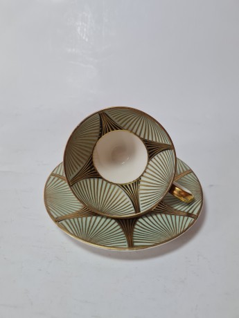 Johann Seltmann Vohenstraub Bavaria Винтажная чайная пара в зеленых тонах с позолотой, Германия, 1960-70гг.