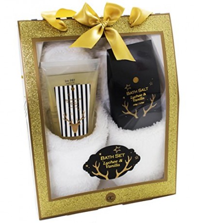 Badeset GLITTER Geschenkbox mit Pantoffeln Duschgel Гель для душа Badesalz Соль для ванной - LITSCHI & VANILLE