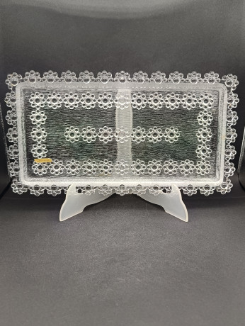 Поднос винтажный Beyer, с цветочным точечным декором, хрусталь, 33 х 18 см, Германия, 1970-80гг.