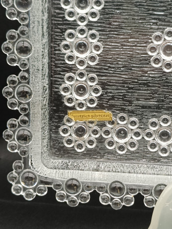 Поднос винтажный Beyer, с цветочным точечным декором, хрусталь, 33 х 18 см, Германия, 1970-80гг.