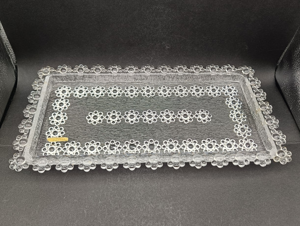 Поднос винтажный Beyer, с цветочным точечным декором, хрусталь, 33 х 18 см, Германия, 1970-80гг.