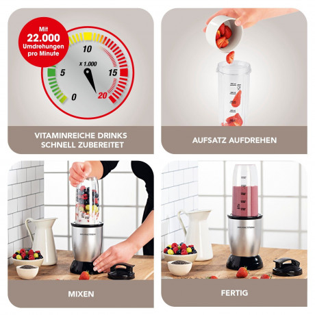 GOURMETmaxx GOURMETmaxx Smoothie-Maker Nutrition Mixer 4-tlg., 500,00 W, inkl. To Go Deckel, Mixbecher 700ml  Миксер для питания GOURMETmaxx Smoothie-Maker, 4 предмета, 500,00 Вт, включая крышку To Go, чашку для смешивания 700 мл