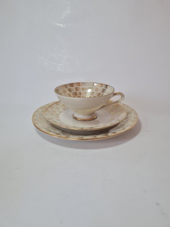 ELFENBEIN Чайное трио с обильной позолотой "Золотая флора", Германия, 1960-70гг.