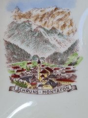 Пепельница винтажная Kunz Schruns, белый фарфор с изображением Шрунса, ручная работа, 10 x 10 x 2 см, Германия, 1960-70гг.