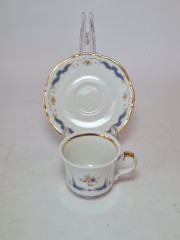 Чайная пара винтажная Mitterteich Bavaria, белый фарфор с ярко-синим цветочным декором и позолотой, 8,5 x 6 см /12 см, Германия, 1960-70гг.