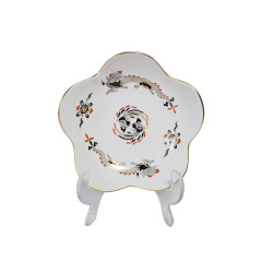 Тарелка винтажная Meissen, белый фарфор с разноцветными птицами, драконами, цветочным мотивом и позолоченным краем, 14,5 x 4,5 см, Германия, 1930-40гг.