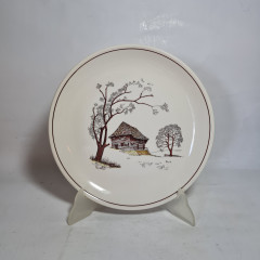 Набор тарелок винтажный ISG с изображением дома в лесу, фарфор, 6 шт., 25 x 2,5 см, Италия, 1960-70гг.