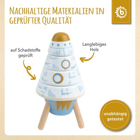 bieco Baby Stapelturm Holz Bausteine Rakete 16cm Motorik Steckspiel ab 1 Steckpyramide Stapelspielzeug Детская башня для штабелирования