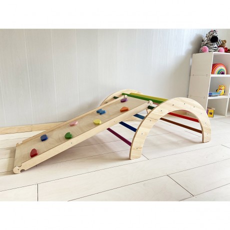 Woodwork for Kids 3-teiliges Piklerset Massivholz mit Kletterdreieck Набор из 3-х частей для пиклера из массива дерева с треугольником для лазанья