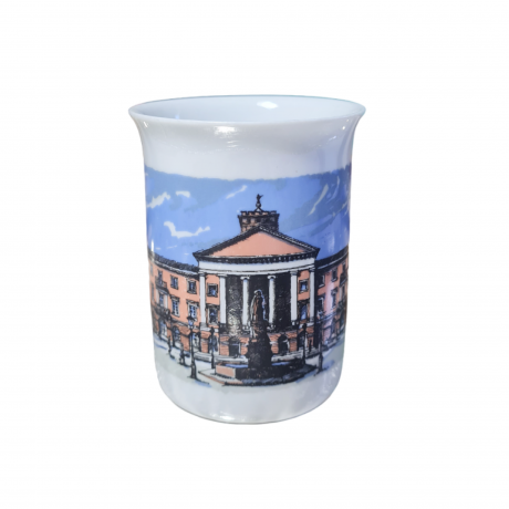 Кружка кофейная винтажная Echt Karslbader / HNC AG "Торговая площадь Ратуши" фарфор, 10 см, Германия, 1960-70гг.