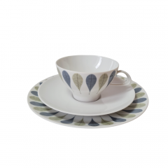 Thomas Винтажное чайное  фарфоровое трио "Листья" в зелено-синих тонах, Германия, 1960-70гг.