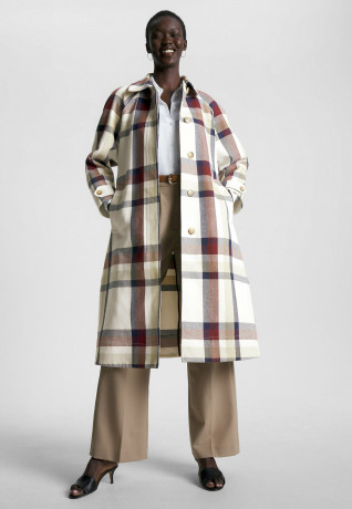 Tommy Hilfiger CHECK RELAXED FIT TRENCH Trenchcoat twill g stp check l ecru ТРЕНЧ В КЛЕТКУ RELAXED FIT Тренч саржа g stp check l экрю