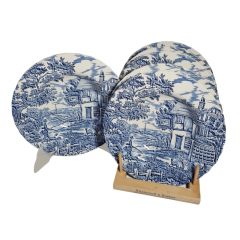 Тарелки винтажные Myott / Коллекция "The Huter" в сине-белых тонах, 6 шт., 23 см, фарфор, Англия, 1982 год.