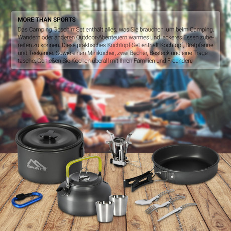 MSports MSports Gaskocher Camping Kochset 11-teilig Kochgeschirr Set Outdoor aus Aluminium Geschirr Set, Kochtopf Topf  Pfanne  Газовая плита MSports Набор для приготовления пищи в кемпинге Набор посуды из 11 предметов на открытом воздухе Набор посуды из 