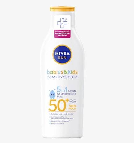 NIVEA SUN Sonnenmilch Kids, Schutz & Pflege sensitiv, LSF 50+, Детский солнцезащитный лосьон, защита и уход для чувствительной кожи, SPF 50+, 200 мл