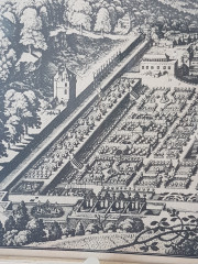 Картина винтажная "Вид на замок и город Гейдельберг", переплетная мастерская Альберт Вюрх Людвигсбург, 27,5 x 19 см, деревянная рама, Германия, 1950-60гг.