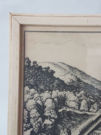 Картина винтажная "Вид на замок и город Гейдельберг", переплетная мастерская Альберт Вюрх Людвигсбург, 27,5 x 19 см, деревянная рама, Германия, 1950-60гг.