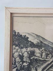 Картина винтажная "Вид на замок и город Гейдельберг", переплетная мастерская Альберт Вюрх Людвигсбург, 27,5 x 19 см, деревянная рама, Германия, 1950-60гг.