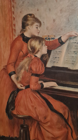 Картина винтажная K.Ferd.Heckel "Девушка и учительница игры на фортепиано", в деревянной раме, 67 x 55 см, Германия, 1960-1970гг.