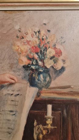 Картина винтажная K.Ferd.Heckel "Девушка и учительница игры на фортепиано", в деревянной раме, 67 x 55 см, Германия, 1960-1970гг.