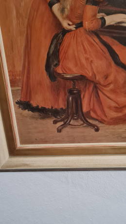 Картина винтажная K.Ferd.Heckel "Девушка и учительница игры на фортепиано", в деревянной раме, 67 x 55 см, Германия, 1960-1970гг.