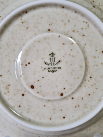 Чайная пара винтажное Winterling Marktleuthen Bavaria в бежевых тонах с крапинками и яркими цветами, керамика, Германия, 1960-70гг.