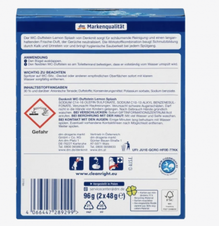 Denkmit  WC-Duftstein Lemon Splash, 2 St Чистящее средство для унитаза Lemon Splash, 1 шт