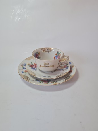 Чайное трио винтажное Schwarzenhammer с обильным позолоченным декором и букетами цветов, ручная роспись, Германия, 1960-70гг.