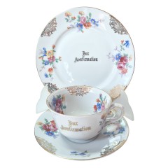 Чайное трио винтажное Schwarzenhammer с обильным позолоченным декором и букетами цветов, ручная роспись, Германия, 1960-70гг.