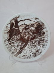 Тарелка декоративная Inglazed Czechoslovakia, белый фарфор с рисунком в коричневых тонах "Птицы", 24,5 x 3 см, Чехословакия, 1970-80гг.