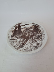 Тарелка декоративная Inglazed Czechoslovakia, белый фарфор с рисунком в коричневых тонах "Птицы", 24,5 x 3 см, Чехословакия, 1970-80гг.