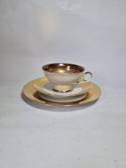 Чайное трио винтажное Eigl, бело-золотой фарфор с красочным изображением Шёнбруннского дворца в Вене, Австрия, 1960-1970гг.