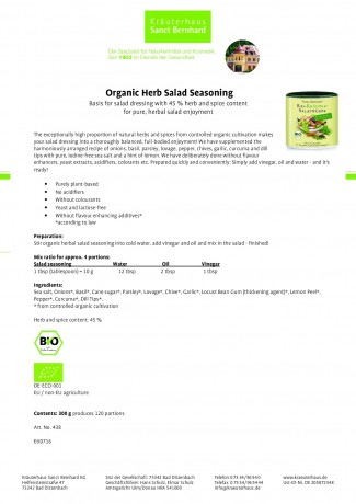 Krauterhaus Sanct Bernhardt Organic Herb Salad Seasoning, 300 г