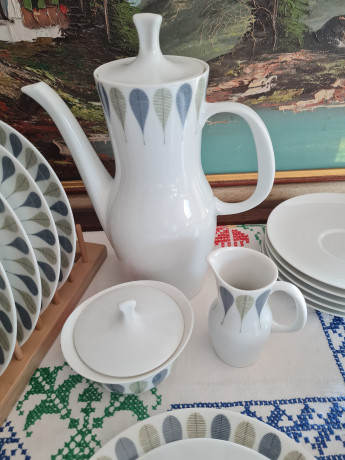 Thomas Чайный фарфоровый набор "Листья" в зелено-синих тонах, Германия, 1960-70гг.