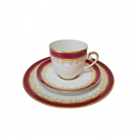Hutschenreuther Arzberg Bavaria Фарфоровое чайное трио в красных тонах с золотым узором, Германия, 1960-70гг.