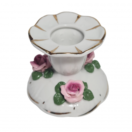 Подсвечник винтажный Dresden с розами, фарфор, 6.5 см, Германия, 1960-70гг.