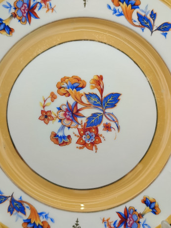 Блюдо винтажное Schumann Bavaria "Лютики"с ручками, сине-оранжевый цветочный декор, с позолотой, фарфор, 26 см, Германия, 1960-70гг.
