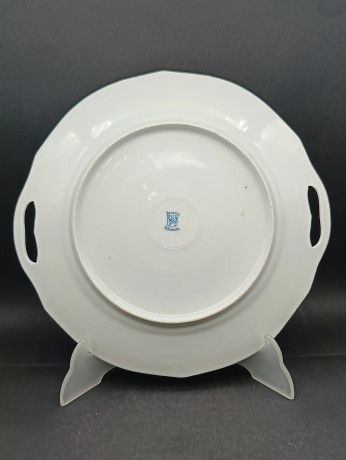 Блюдо винтажное Schumann Bavaria "Лютики"с ручками, сине-оранжевый цветочный декор, с позолотой, фарфор, 26 см, Германия, 1960-70гг.