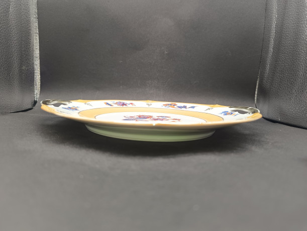 Блюдо винтажное Schumann Bavaria "Лютики"с ручками, сине-оранжевый цветочный декор, с позолотой, фарфор, 26 см, Германия, 1960-70гг.